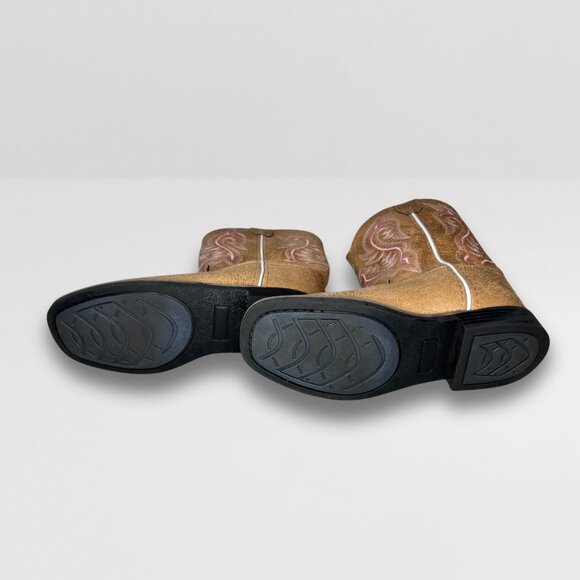 Shyanne Madison Faux Leather Western Boots Size 4 Gold With Pink Embroidery Made - Picture 4 of 6